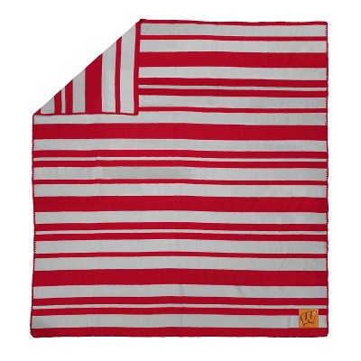 NCAA Wisconsin Badgers Acrylic Stripe Throw Blanket with Faux Leather Logo Patch