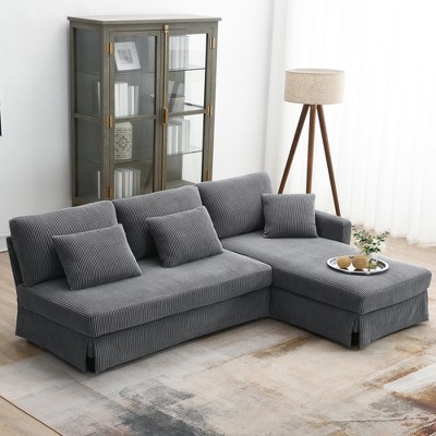 4-seat Modern L-shaped Corduroy Sofa,Sectional Indoor Furniture,Convertible Sleeper Couch with Pillows for Living Room,Apartment