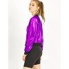 INSPIRE CHIC Women's Holographic Fashion Stand Collar Metallic Lightweight Zip Bomber Jacket - 4 of 4