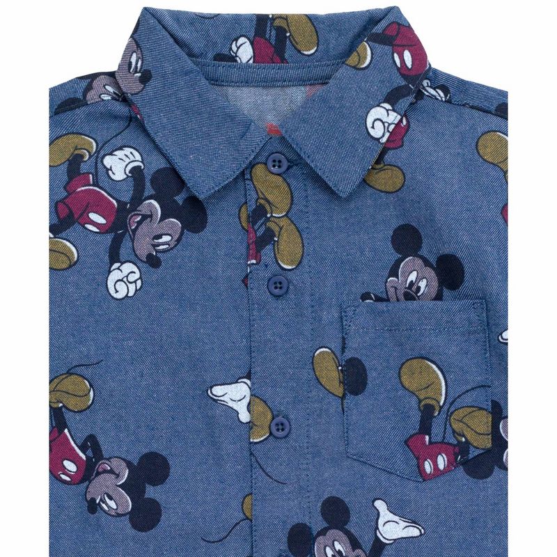 Disney Mickey Mouse Baby Chambray Hawaiian Button Down Shirt and Shorts Outfit Set Infant to Little Kid, 4 of 6