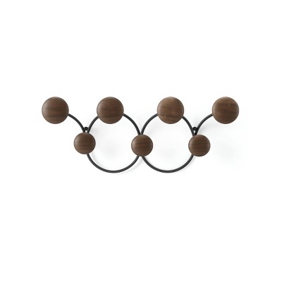 Black and Walnut 7-Hook Wall Mount with Circular Design