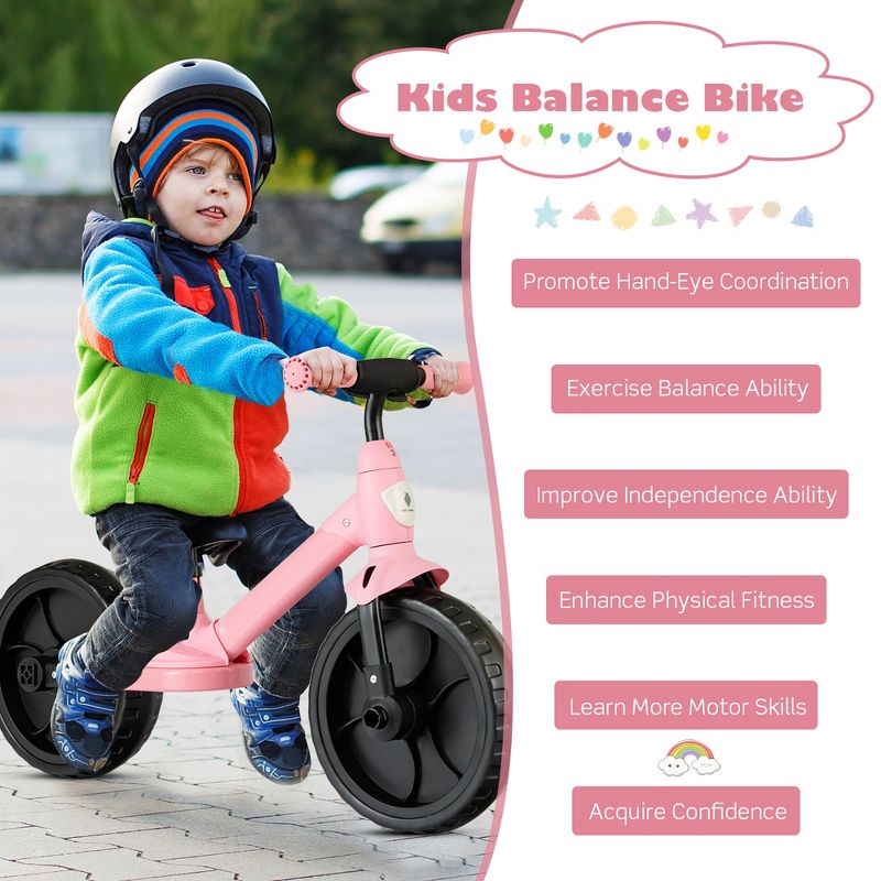 Costway 4-in-1 Kids Training Bike Toddler Tricycle w/ Training Wheels & Pedals Pink\Blue, 5 of 11