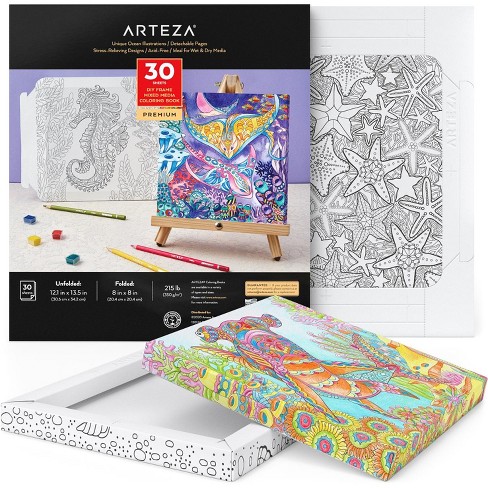 Arteza Adult Coloring Book, Ocean Illustrations, 6.4 inchX6.4 inch - 72 Sheets