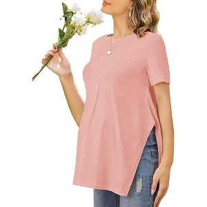 Ekouaer 3 Pack Maternity Shirts Short Sleeve Split Side Pregnancy Tops Casual Pregnant Tunic Blouse - 1 of 4