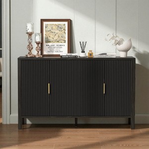 Mshliw 57.5" Modern Stripe Door Storage Cabinet, 4-Door Sideboard with Back-of-Door Racks, Side Hooks & Adjustable Shelves for Living Room - 1 of 4