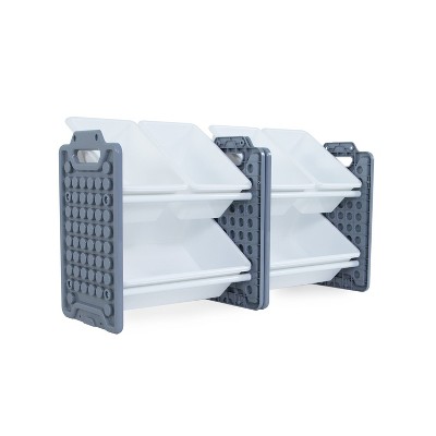 Gray and White Kids Toy Organizer with 6 Removable Bins