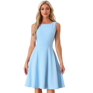 Allegra K Women's Sleeveless Boat Neck High Waist Fit and Flare Work Dresses - 1 of 4