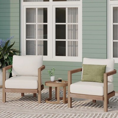Okak Boho Patio Accent Chairs with Optional Sidetable,Set of 1/2/3,Outdoor Acacia Conversation seat for Porch,Garden&Backyard,400lbs Max