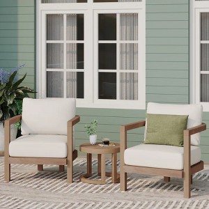 Okak Boho Patio Accent Chairs with Optional Sidetable,Set of 1/2/3,Outdoor Acacia Conversation seat for Porch,Garden&Backyard,400lbs Max - 1 of 4