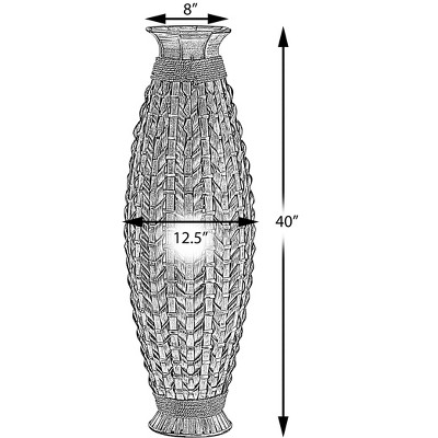 Tall Black Bamboo Floor Vase with Wicker Woven Design, 39 Inches High