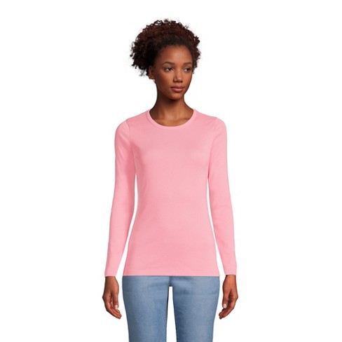 Lands' End Women's Petite Cotton Rib Long Sleeve Crewneck T-shirt - Small -  Salt Washed Pink : Target
