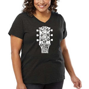 LA Pop Art Women's Word Art V-Neck - Guitar Head Music Genres - 1 of 4