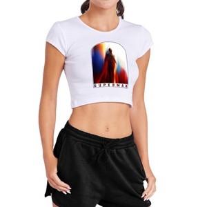 Women's Superman 2025 Look Up Poster Cap Sleeve Baby Rib Crop Top - 1 of 4