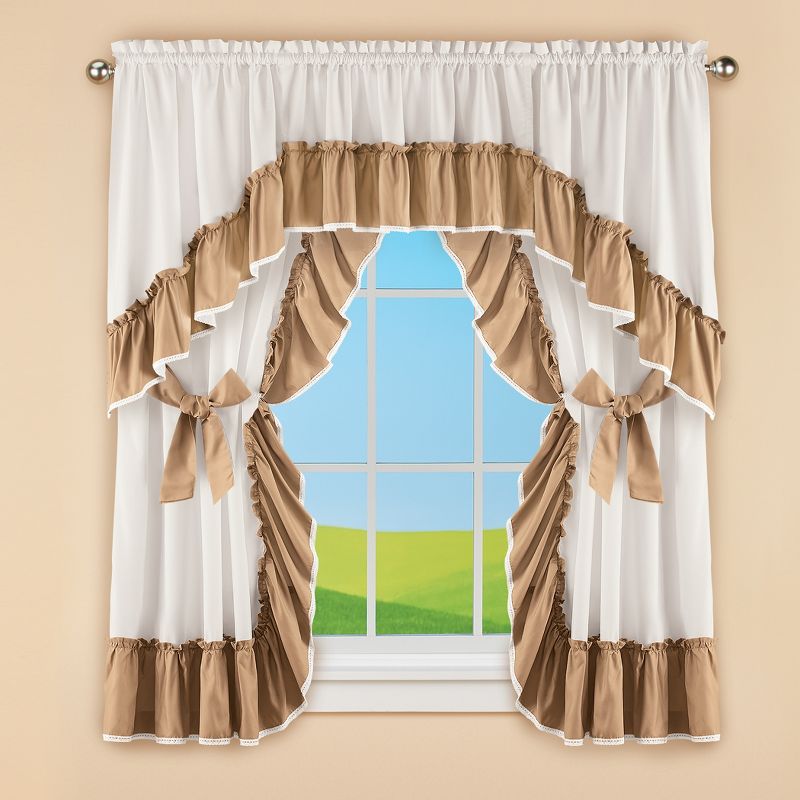 Collections Etc Ruffled Edge Lace Trim Window Curtain Drapes, Single Panel,, 3 of 5