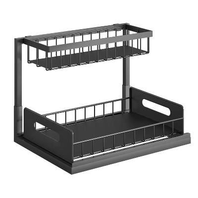 LunaLulinlk 2 Tier Under Sink Organizers Pull Out Under Cabinet Basket Storage Shelf Sliding Drawer