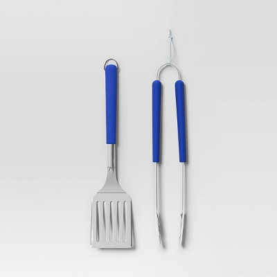 2pc Tongs and Spatula Grill Tool Set Stainless Steel Cobalt - Room Essentials™