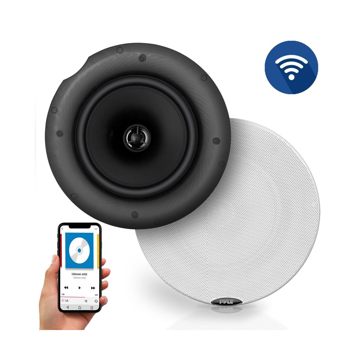 Pyle 6.5" Bluetooth In-Wall/Ceiling Speakers for Streaming with Flush Mount Design - Black