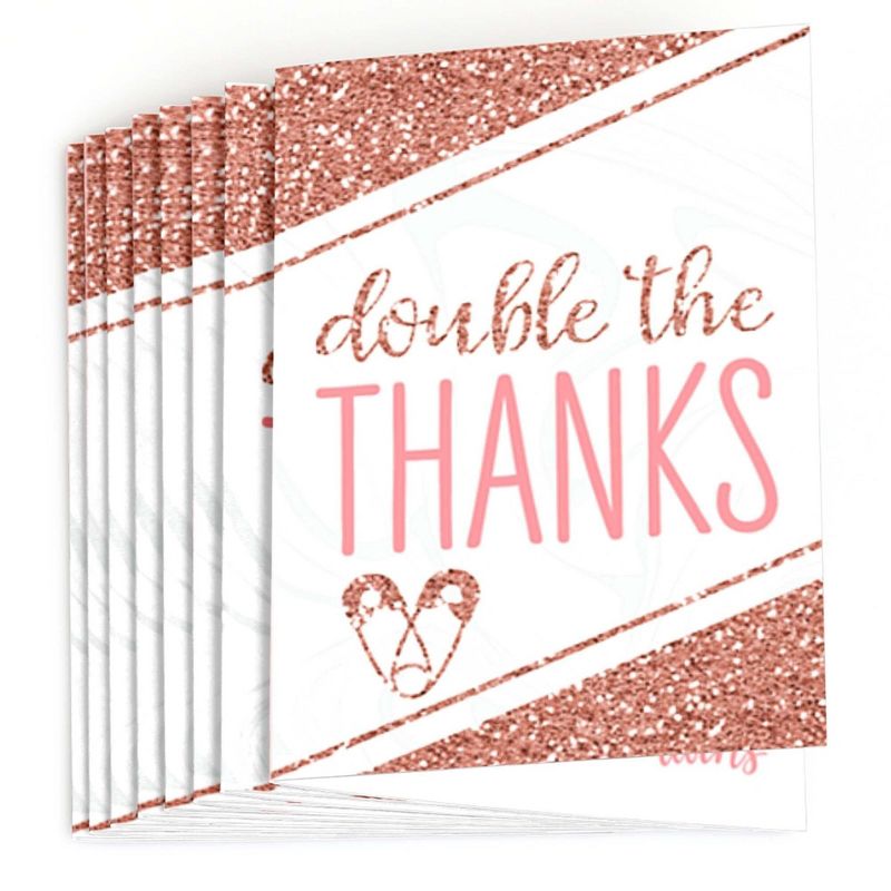 Big Dot of Happiness It's Twin Girls - Pink and Rose Gold Twins Baby Shower Thank You Cards (8 count), 2 of 6