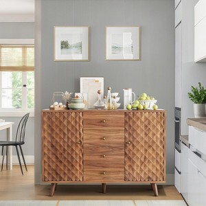 Sideboard Cabinet with 4 Drawers, Buffet Cabinet with Storage,Mid Century Modern Sideboards with 2 Door, Kitchen, Dining, Living Room, Brown - 1 of 4