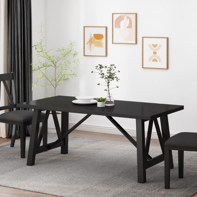 71" Wood Dining Table,Farmhouse Dining Table With Rubberwood Frame And Wood-Like Top,Kitchen Wood Dining Table-Cuddlewood