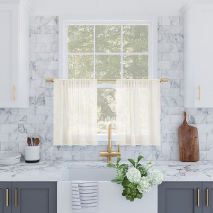 2pc Archaeo Light Filtering Slub Textured Linen Blend Cafe Curtain Panel Pair Ivory - 1 of 4