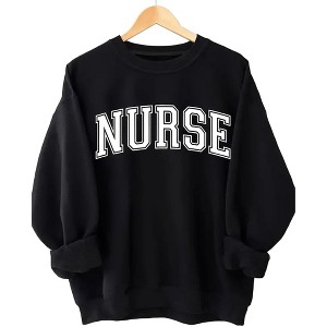Plus Size Sweatshirts Nurse Letter Print Shirt with Crew Neck Long Sleeve NURSE Print Pullover Plus Size Sweatshirts - 1 of 3