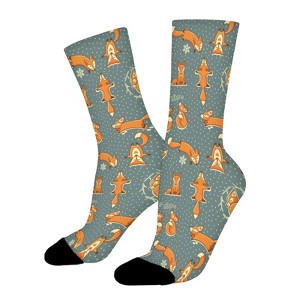 Xmas Foxes Women Printed Crew Socks Funny Funky Socks Soft Polyester Novelty Gifts for Artists Men - 1 of 1