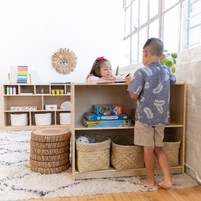 Natural Birch Double-Sided Mobile Book Display with Storage