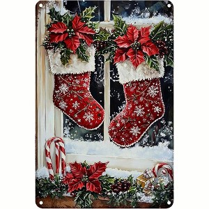 Lomsoe Christmas Metal Sign Christmas Stockings Metal Tin Sign Vintage Signs Retro for Winter Wreath Home Yard Garden Bar Cafe Decor 8x12 Inch - 1 of 1