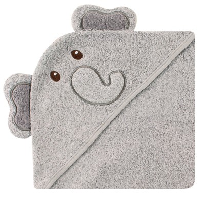 Luvable Friends Baby Unisex Cotton Animal Face Hooded Towel, Elephant, One Size