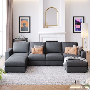 Modern Large 3-Pieces U shaped Sectional Sofa, CENGHU Sectional Couches with Removable Ottomans for Living Room, Office, Spacious Space, Gray - 1 of 4