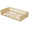 NicBex Twin Size Wood Montessori Bed with Built-in Book Storage Rack,Floor Bed with Safety Guardrails,Modern Toddler Bed for Bedroom,Natural - 4 of 4