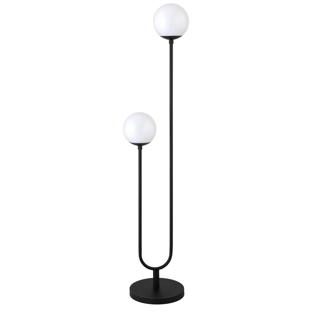 Hampton & Thyme 2-Light Floor Lamp with Round Glass Shades White Milk/Blackened Bronze: Metal Base, Push Button Switch -  90944582