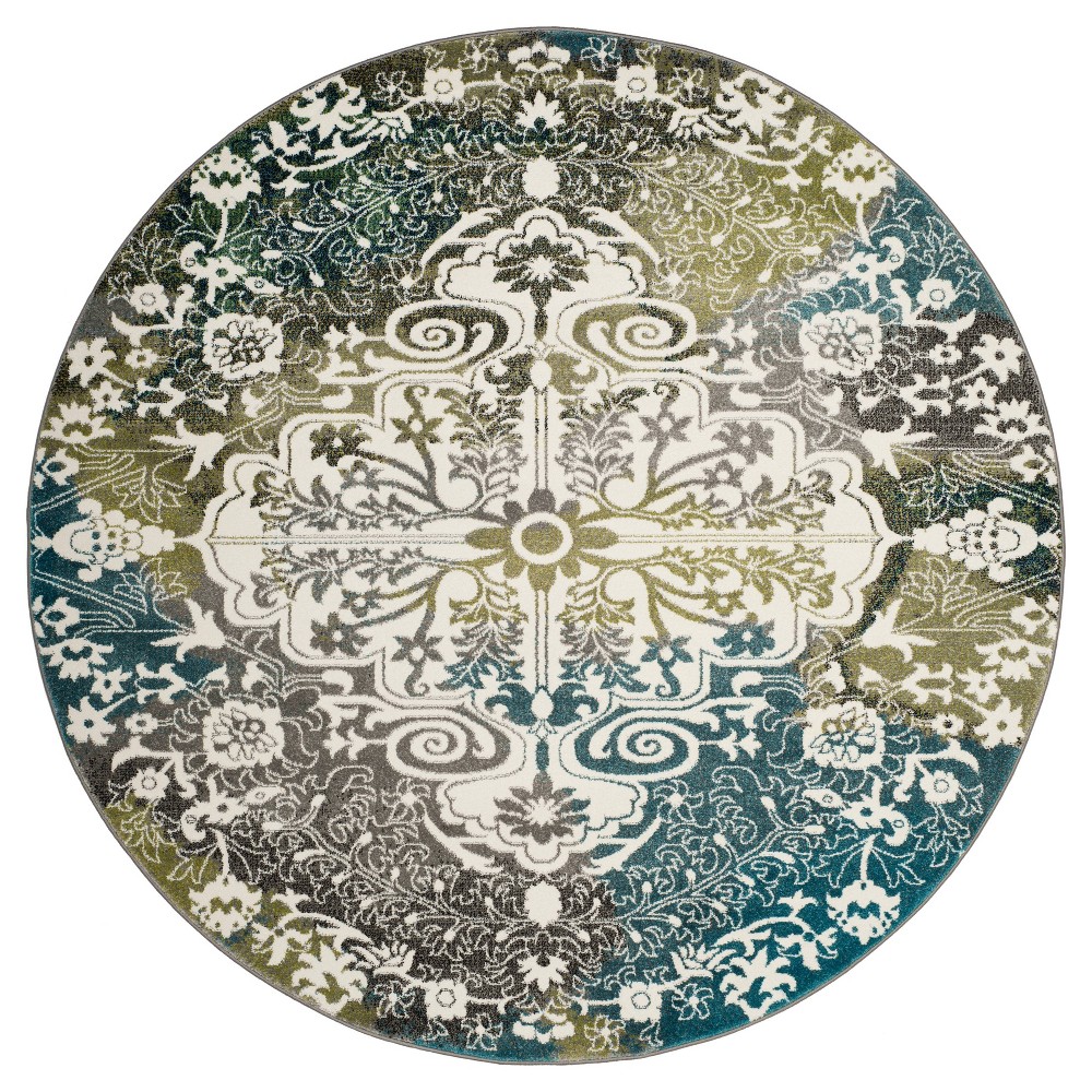 6'7inx6'7in Round Cherina Loomed Rug Ivory/Peacock Blue Round - Safavieh