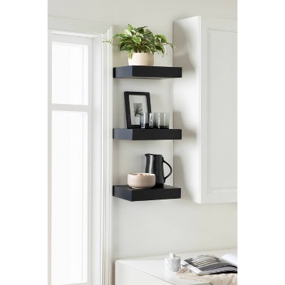 Havlock Black Wood 12" Floating Accent Shelves, Set of 3