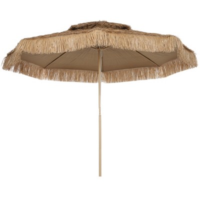 Outsunny 10 ft. Hula Thatched Tiki Patio Umbrella, Hawaiian Style Outdoor Umbrella with 8 Ribs, UPF30+, for Garden, Backyard, Deck, Pool, Natural