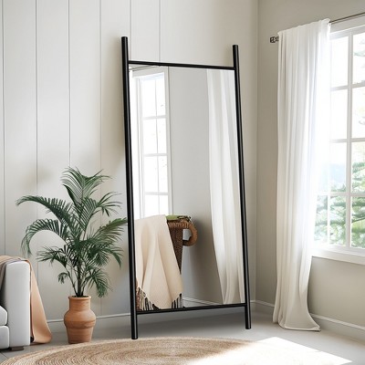 Wooakway Solid Wood Full Length Mirror Accent Wall Mirror Novelty Cheval Mirror Black/Brown/Walnut/Natural Wood