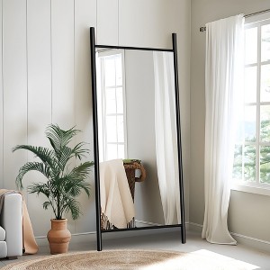 Wooakway Solid Wood Full Length Mirror Accent Wall Mirror Novelty Cheval Mirror Black/Brown/Walnut/Natural Wood - 1 of 4