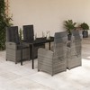 vidaXL 5 Piece Gray Patio Dining Set - PE Rattan with Cushions & Adjustable Backrests, Tempered Glass Tabletop for Garden/Backyard - 2 of 4