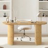 Burl Wood 60" Console Table for Entryway,Modern Console Table With Double Pedstal Grain Paper Console Table For Living Room-Tanpinhause - 4 of 4
