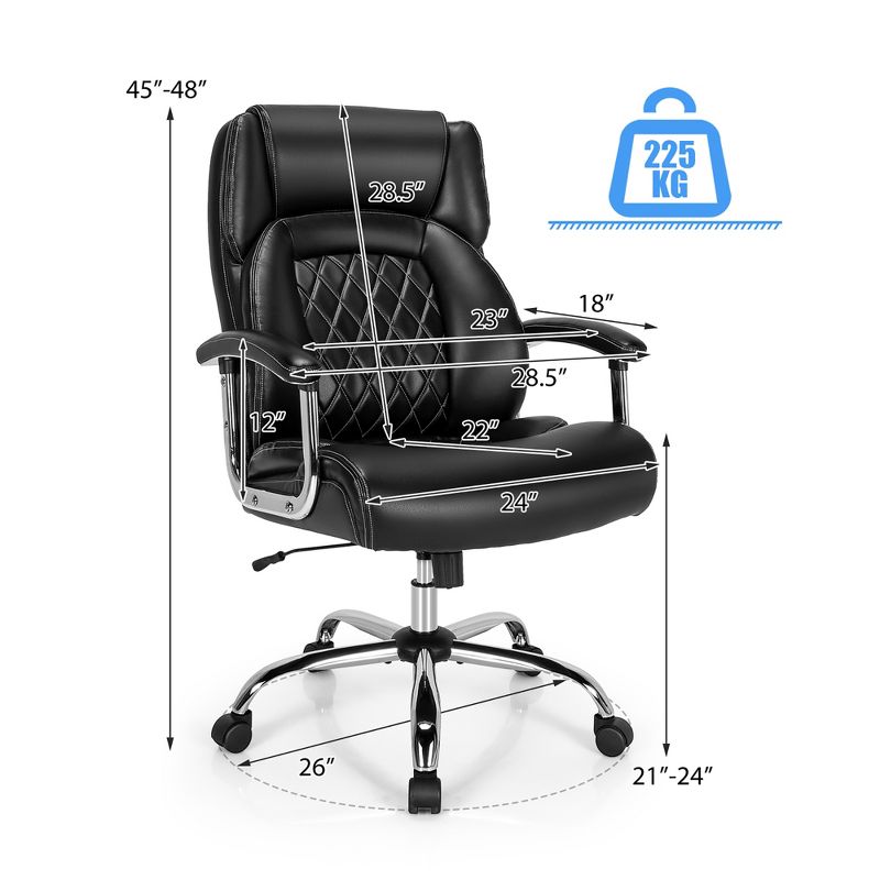 Costway 500LBS Adjustable  Office Chair Adjustable Leather Task Chair Black, 3 of 11