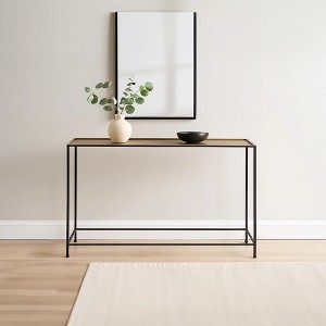 Royal Hampton 48 Inch Console Sofa Table, Artisanal Hammered Antique Bronze Tray Top, Industrial Black Iron Frame - 1 of 4