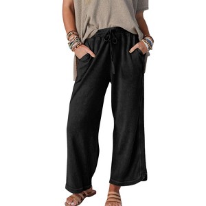 Coolmee Women's Casual Wide Leg Sweatpants High Waist Baggy Acid Wash Pants Drawstring Athletic Palazzo Pants with Pockets - 1 of 3