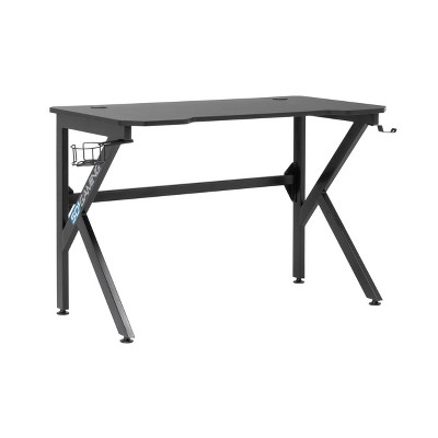 48" Black Carbon-Fiber Inspired Gaming Desk with Charging Hub