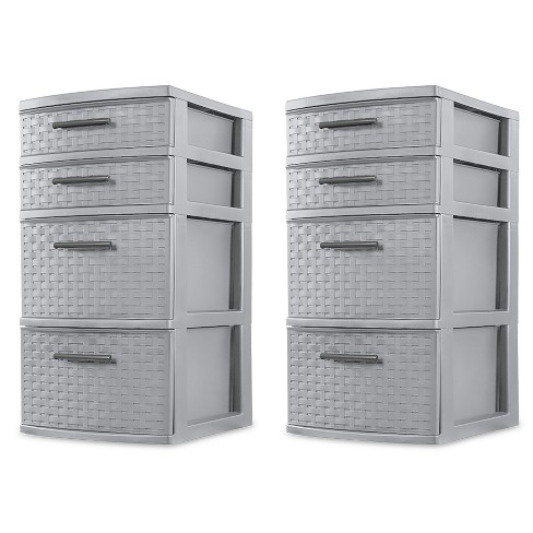 Sterilite a02 Plastic 4 Drawer Organizer Storage Tower With Medium Weave Drawer Fronts And Easy Pull Handles Gray 2 Pack Target