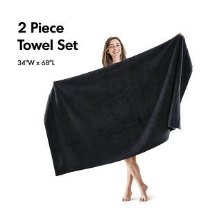 100% Cotton Solid Color Heavyweight Bath Towel Set, Anti-Microbial Certified Highly Absorbent Plushy Bath Towel - 1 of 4