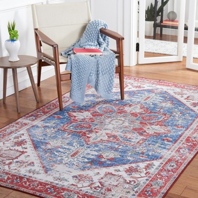 Reversible Tucson Blue and Red Synthetic Area Rug, 4' x 6'