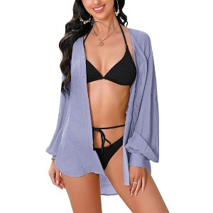 Clearlove Women Swimsuit Coverup Shirt Dress Button Down Cover Up Beachwear - 1 of 4