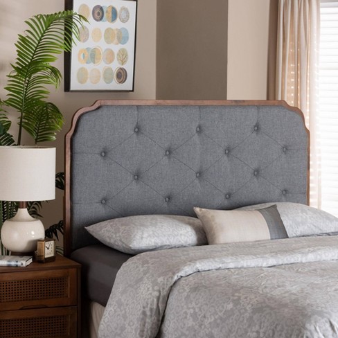 Baxton Studio King Shanti Fabric And Wood Headboard Gray walnut