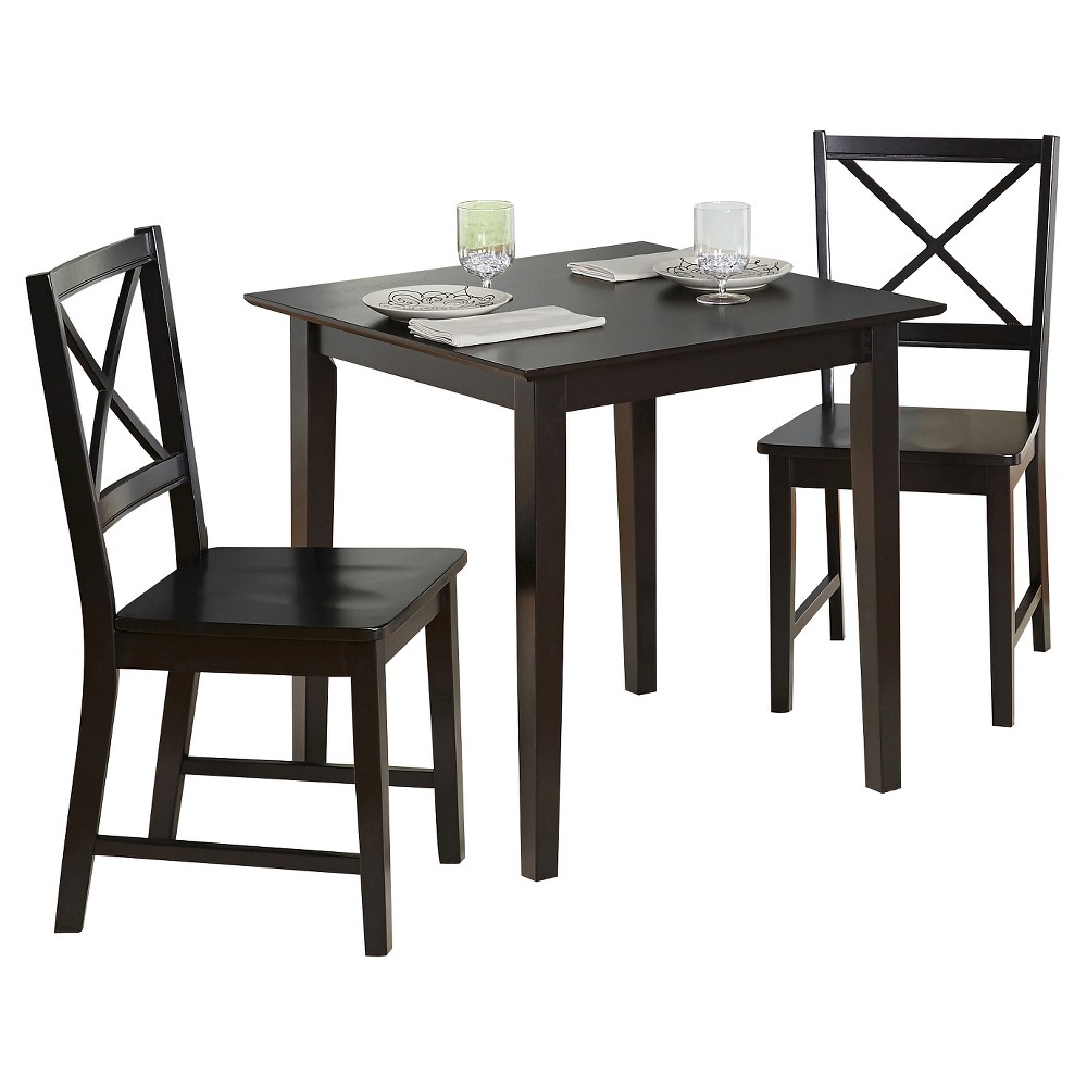 3pc Cross Back Dining Set Black - Buylateral: Square Table, Modern Wooden Chairs, Non-Extension